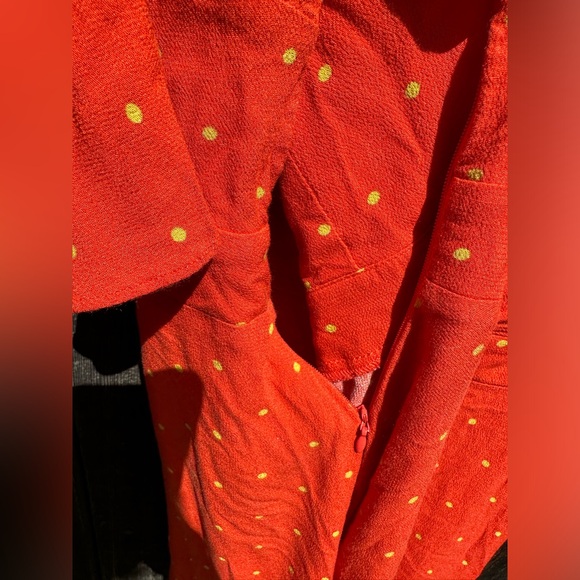 Free People All Yours Polka Dot V Neck Mini Dress in Red with Bow Detail - Picture 13 of 15